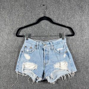 Levis Premium 501 Denim Shorts Cut Off Distressed Button Fly Big E Size 23 #1232